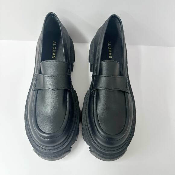 Alohas Trailblazer Corn Black Platform Loafers Vegan Leather Euro Size 40 US 9 - Picture 5 of 13